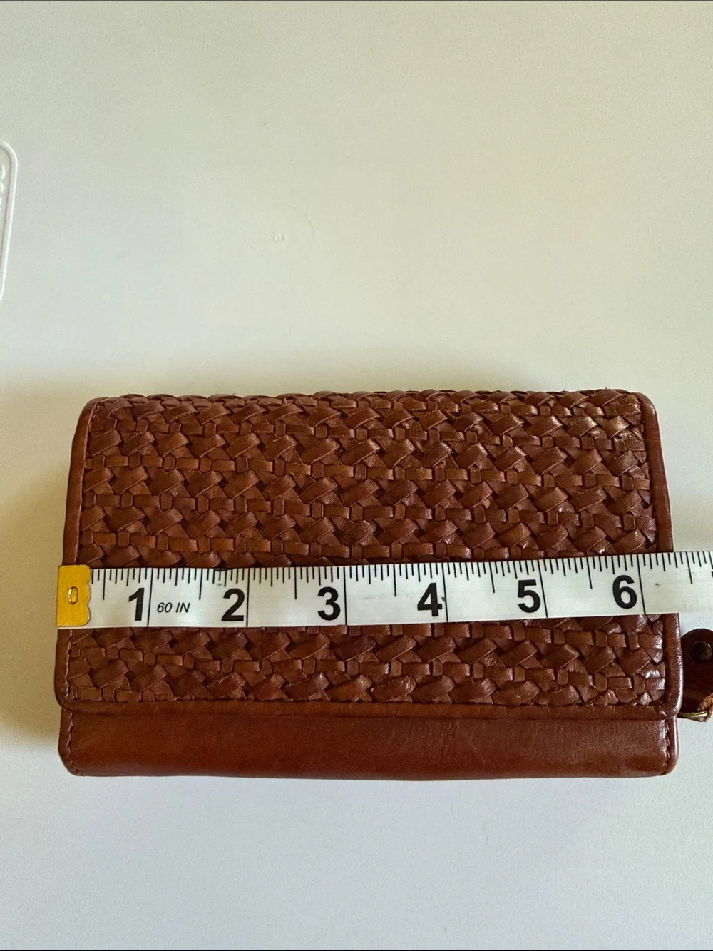 Woven Leather Foldover Wallet — Brown